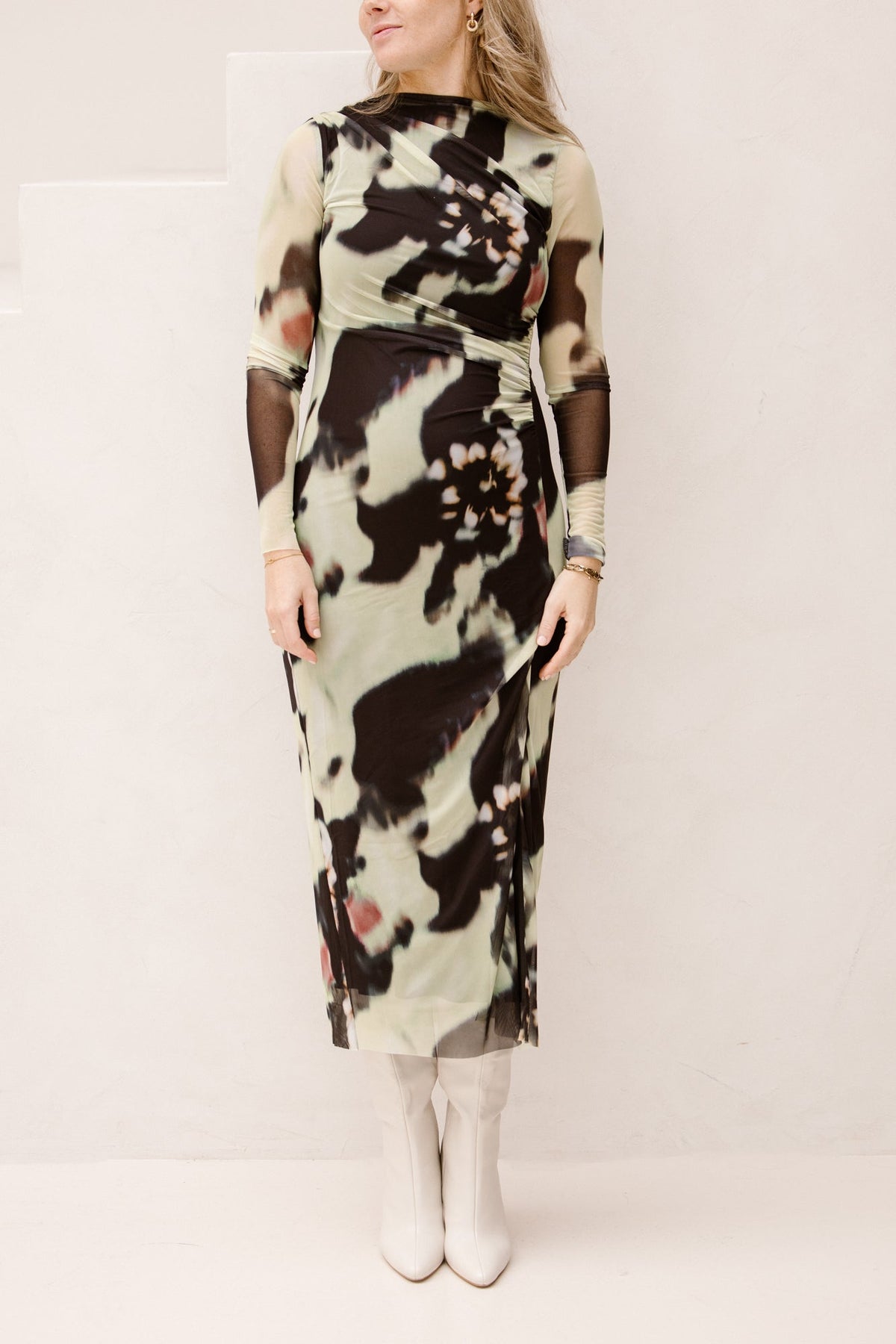 Yaslomi long dress dark olive misa print - Bij Keesje - Y.A.S