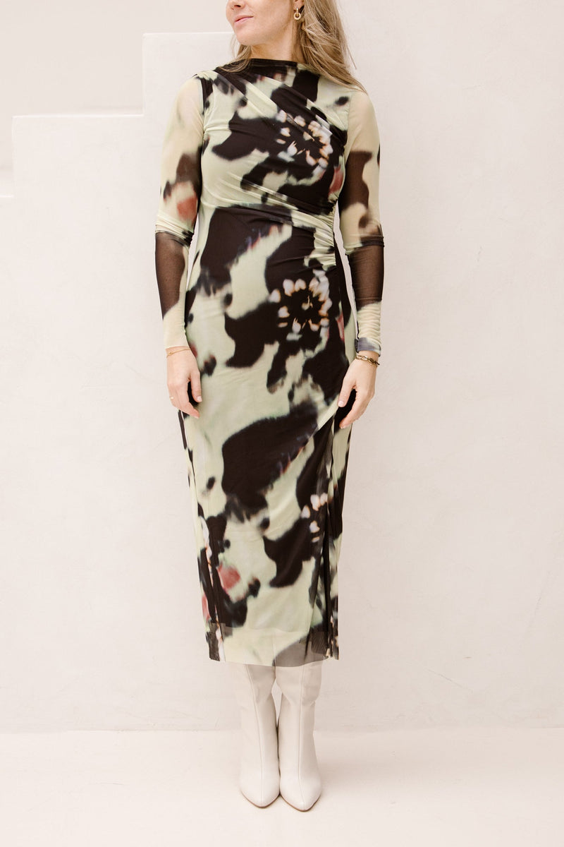 Yaslomi long dress dark olive misa print - Bij Keesje - Y.A.S