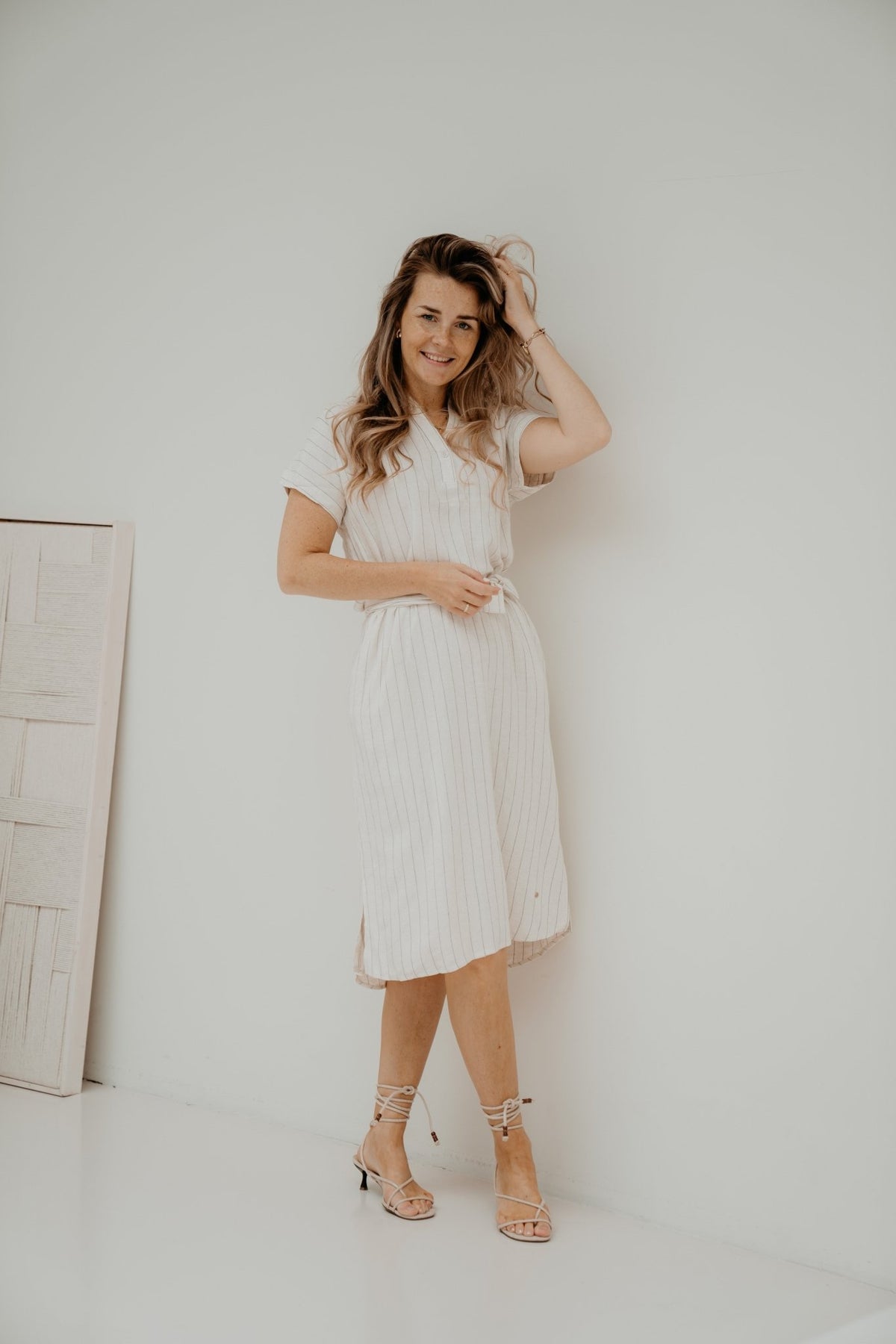 Yasmin stripes dress beige - Bij Keesje - Bij Keesje - Jurk