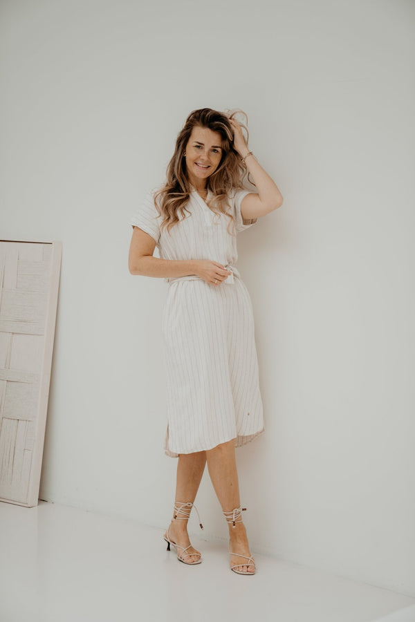 Yasmin stripes dress beige - Bij Keesje - Bij Keesje - Jurk