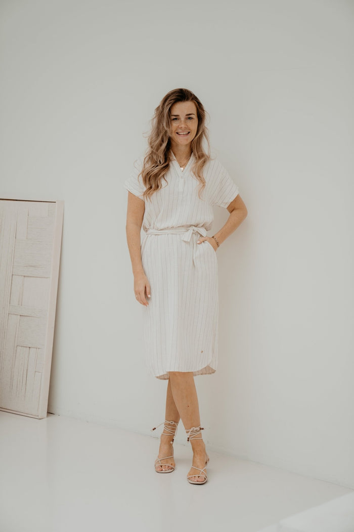 Yasmin stripes dress beige - Bij Keesje - Bij Keesje - Jurk