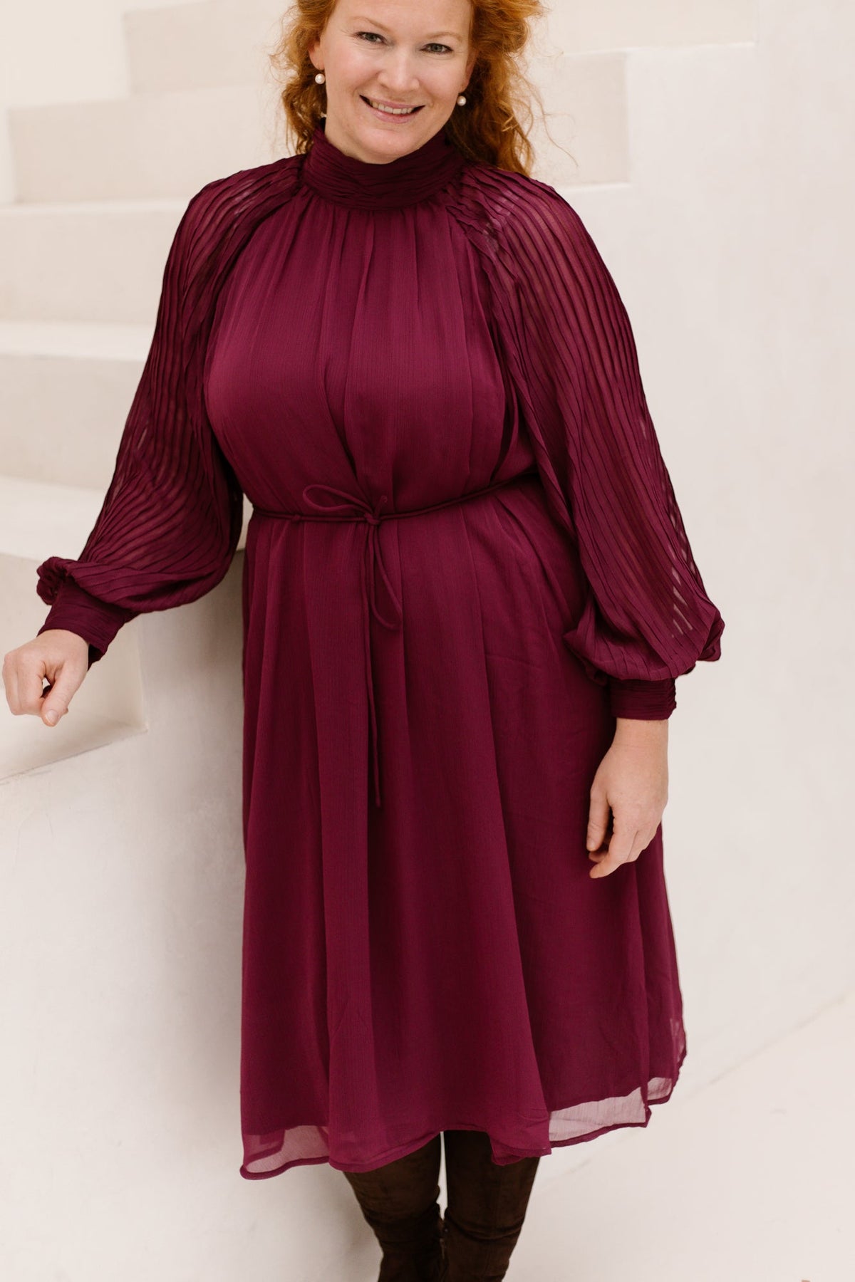 Yasolera midi dress maroon banner - Bij Keesje - Y.A.S - Jurk