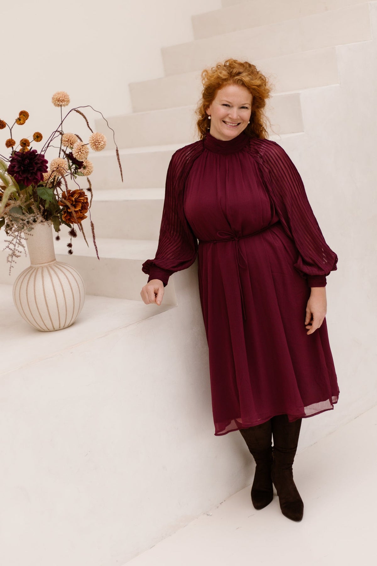 Yasolera midi dress maroon banner - Bij Keesje - Y.A.S - Jurk