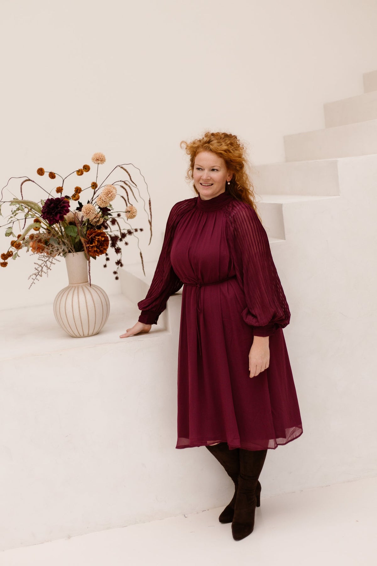 Yasolera midi dress maroon banner - Bij Keesje - Y.A.S - Jurk