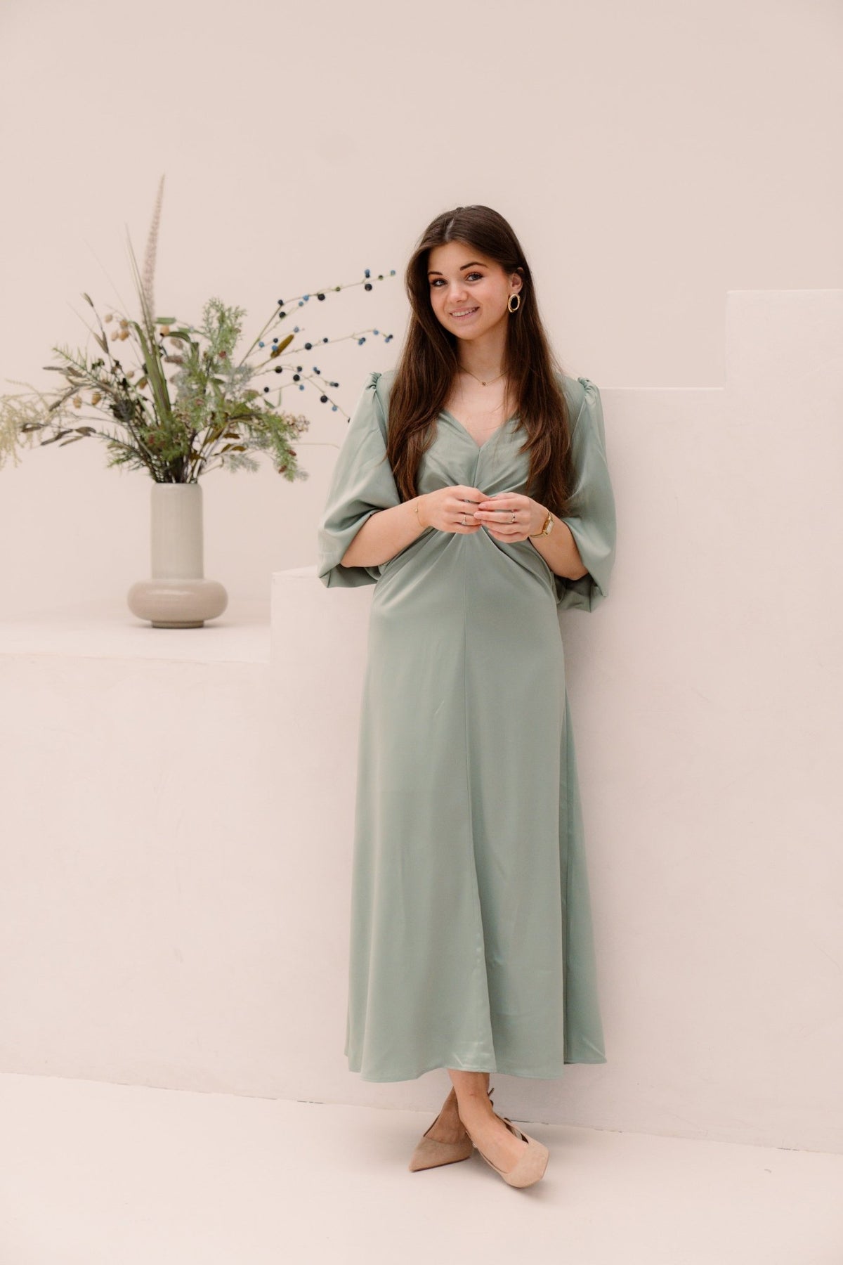 Yasthea 3/4 long dress green millieu - Bij Keesje - Y.A.S - Jurk