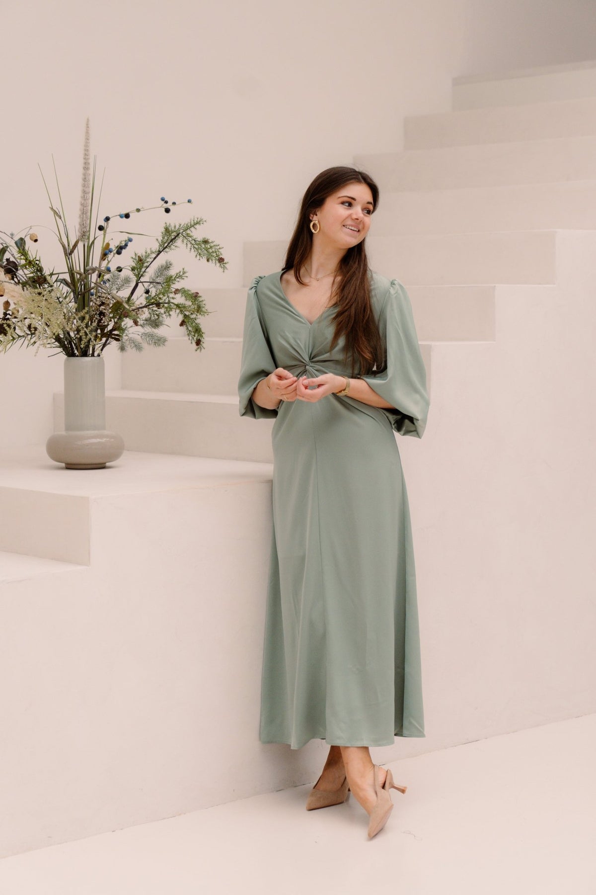 Yasthea 3/4 long dress green millieu - Bij Keesje - Y.A.S - Jurk