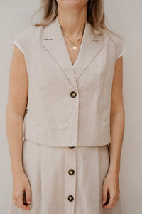 Yasusuma Short Linen Blend Waistcoat White Pepper - Bij Keesje - Y.A.S - Gilet