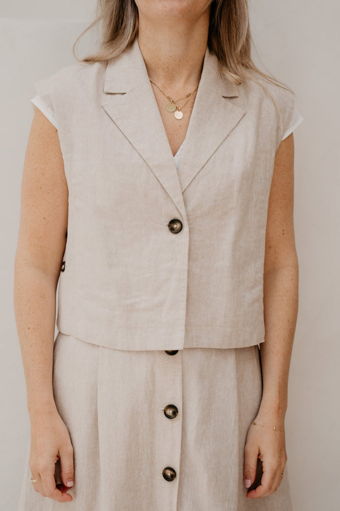Yasusuma Short Linen Blend Waistcoat White Pepper - Bij Keesje - Y.A.S - Gilet