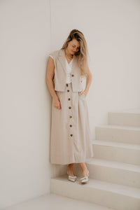 Yasusuma Short Linen Blend Waistcoat White Pepper - Bij Keesje - Y.A.S - Gilet