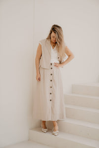Yasusuma Short Linen Blend Waistcoat White Pepper - Bij Keesje - Y.A.S - Gilet