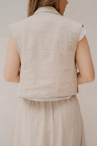 Yasusuma Short Linen Blend Waistcoat White Pepper - Bij Keesje - Y.A.S - Gilet