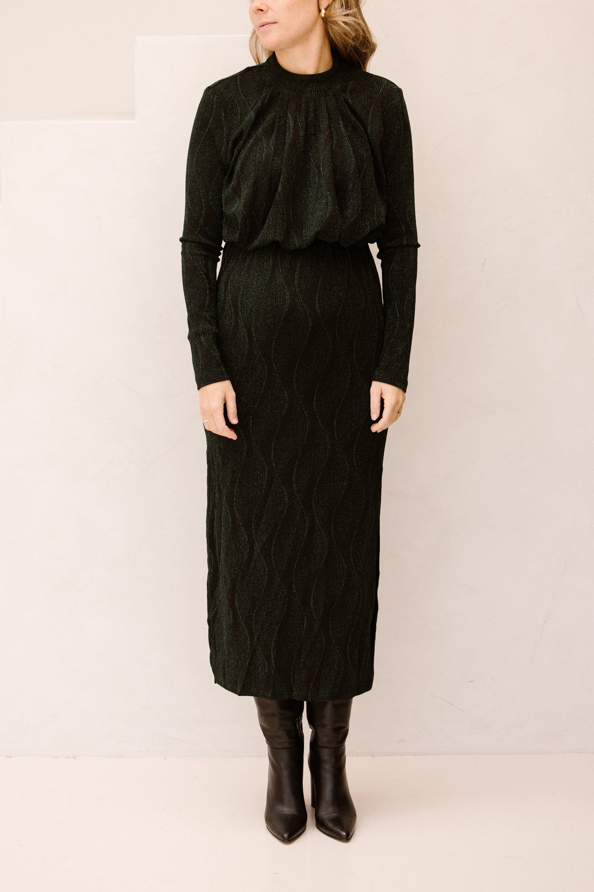 Yasyen LS long dress black/green - Bij Keesje - Y.A.S