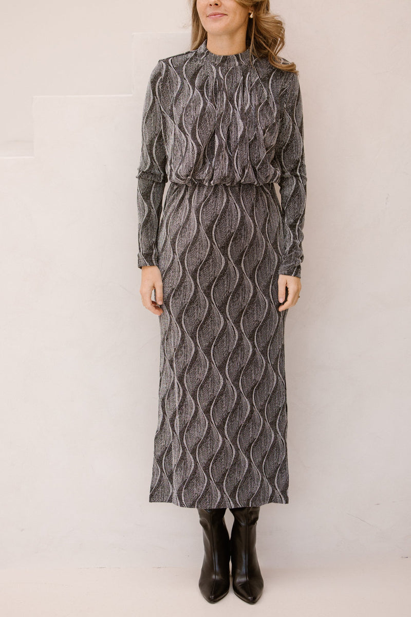 Yasyen LS long dress black/silver lurex - Bij Keesje - Y.A.S