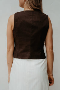 Yula Linen Waistcoat Dark Brown - Bij Keesje - Neo Noir - Gilet